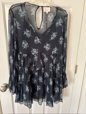 cinq a sept Black Dress with Light Blue Floral Print